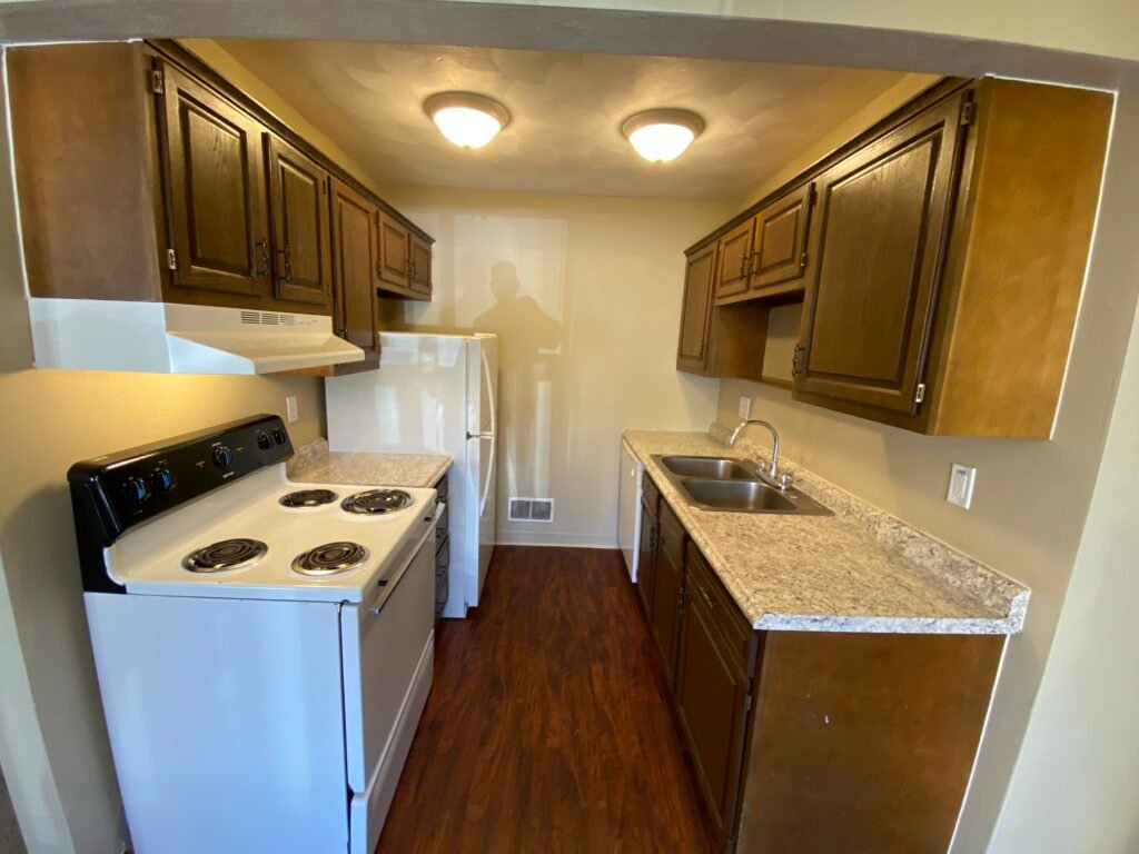 Two-bedroom Garden Apartment kitchen at Country Club Hills, Steubenville, with modern appliances and cabinetry.