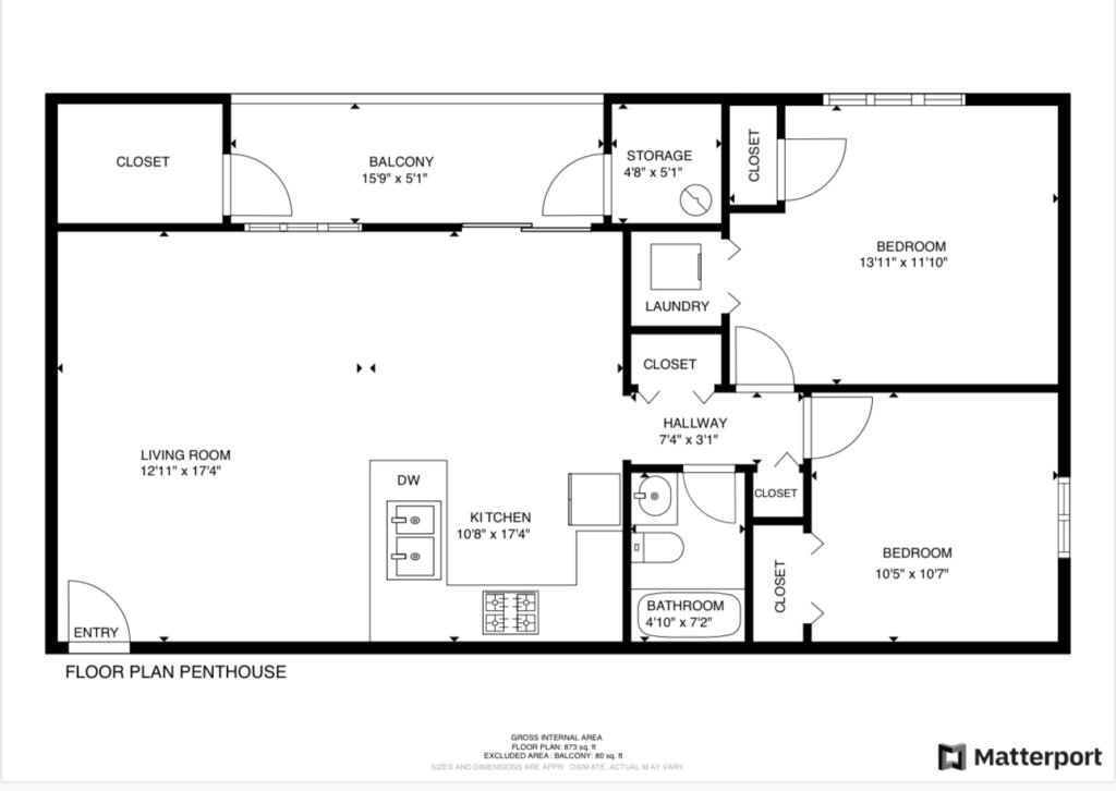 Layout floor plan of the Penthouse Suite at Country Club Hills, Steubenville, showing rooms and design.
