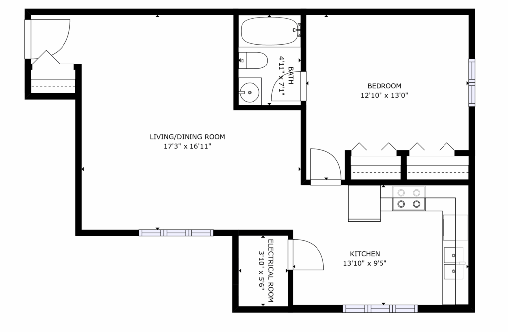 Layout floor plan of the Garden Apartments at Country Club Hills, Steubenville, showing rooms and design.