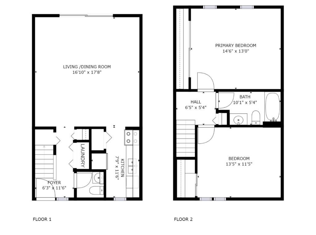Layout floor plan of a Scioto Townhouse at Country Club Hills in Steubenville showing rooms and design